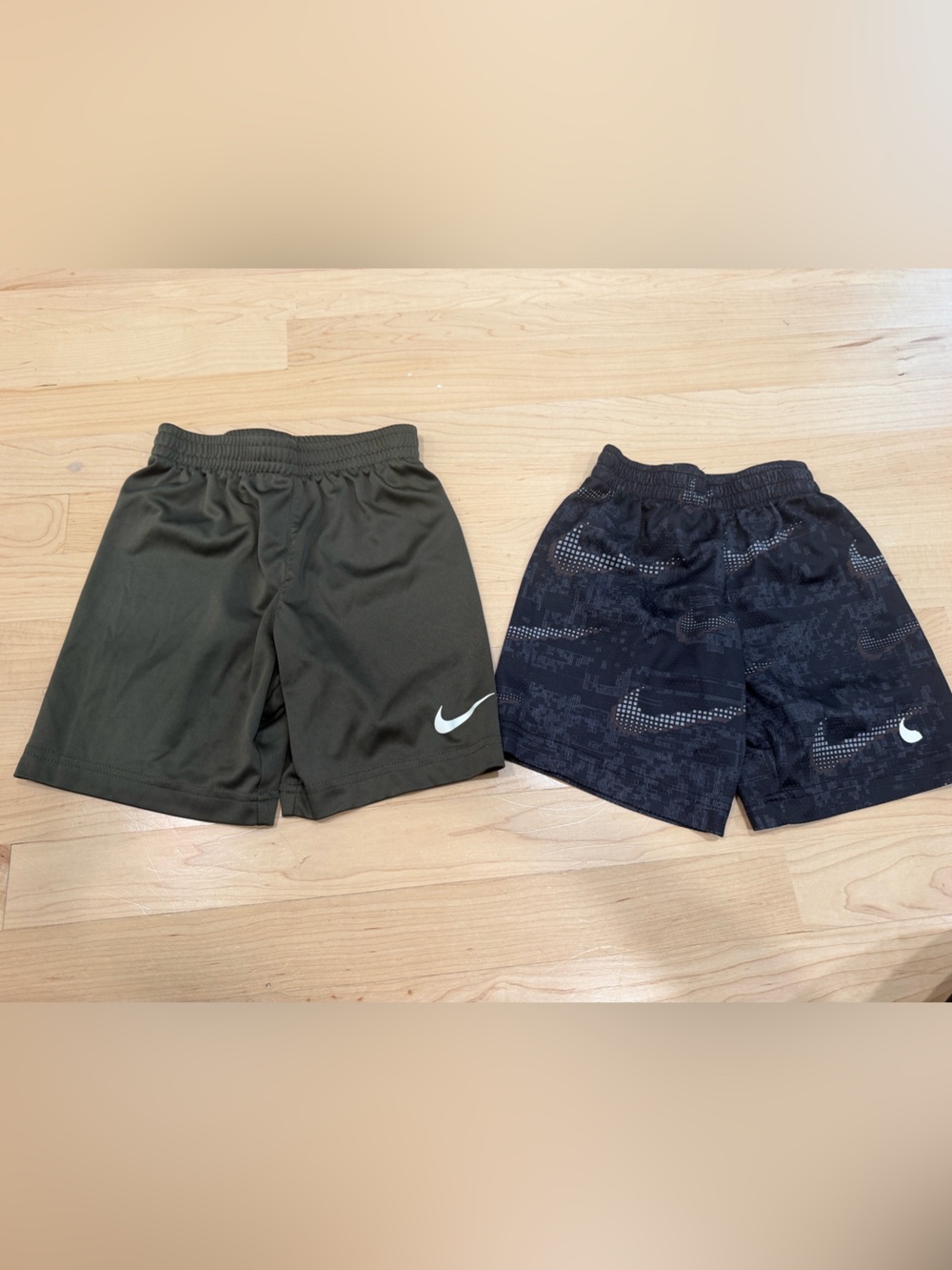 Nike Kids Athletic Shorts - Olive Green & Black Pattern
